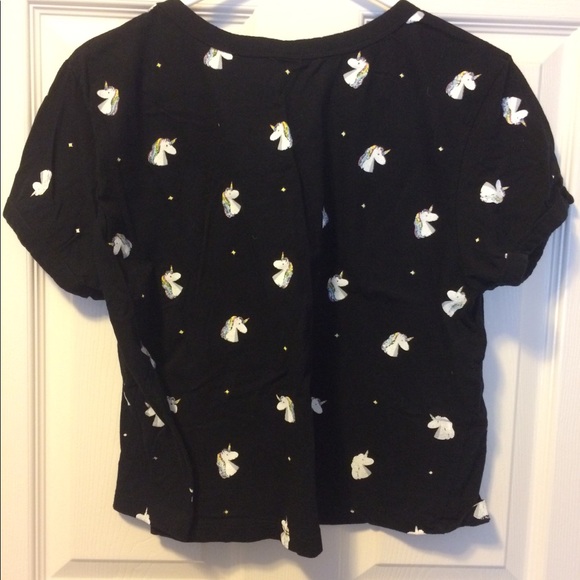 Women’s Crop Top T-Shirt Unicorns Print Black XXL - Picture 3 of 5